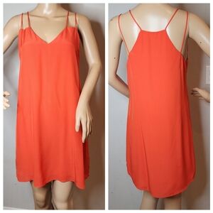 Lavender Brown 100% Silk Sleeveless Mini Dress Fiery Orange Red Size Small